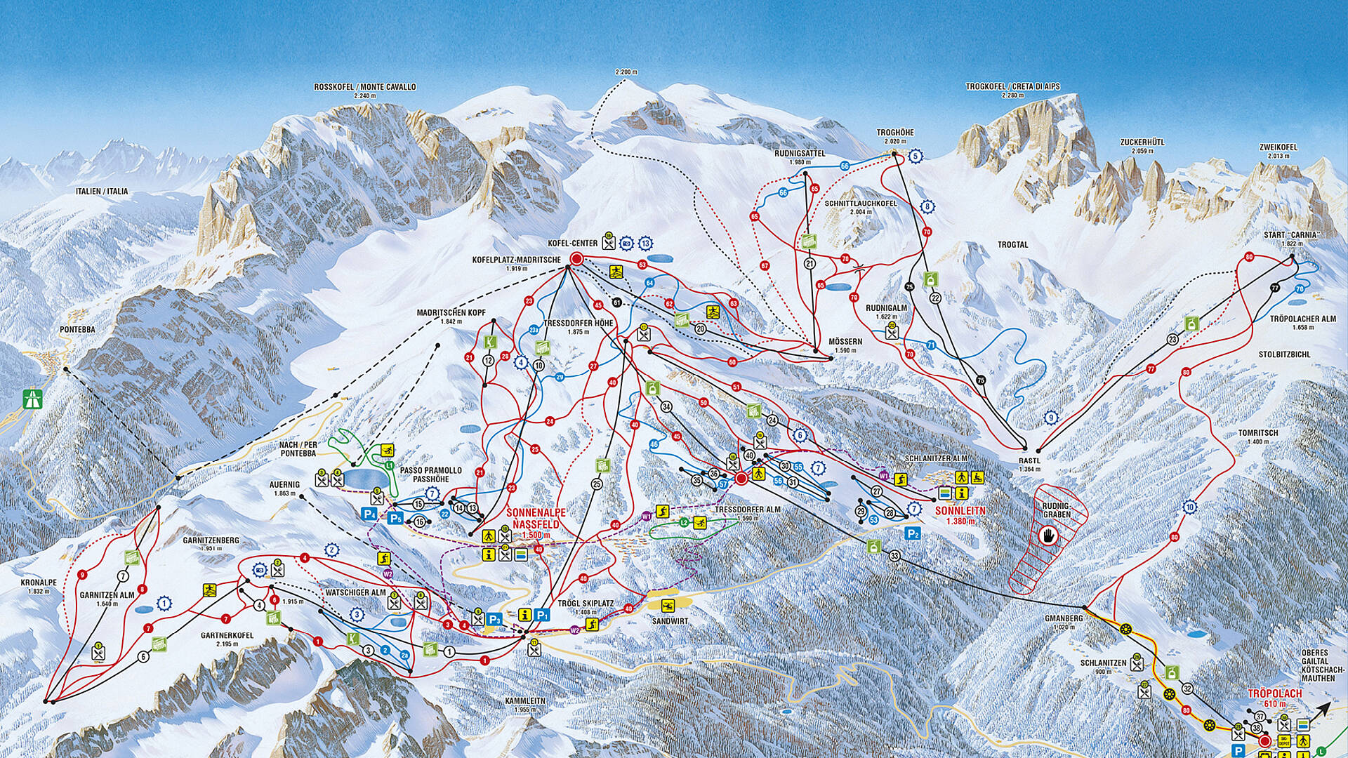Skigebiete 2017 2018 Panoramakarten 8 Nassfeld Presseggersee